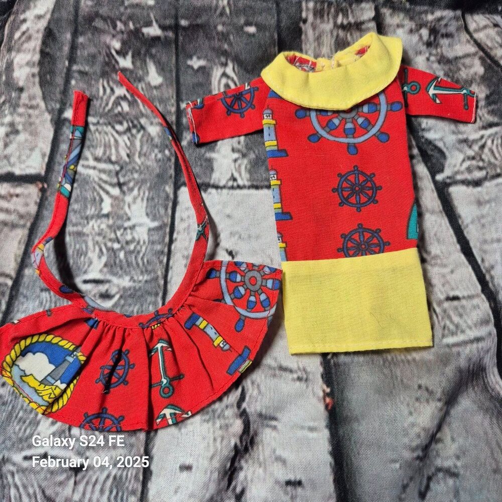 Barbie Saillor Themed Dress With Matching Apron Accent Red Yellow Vintage EUC